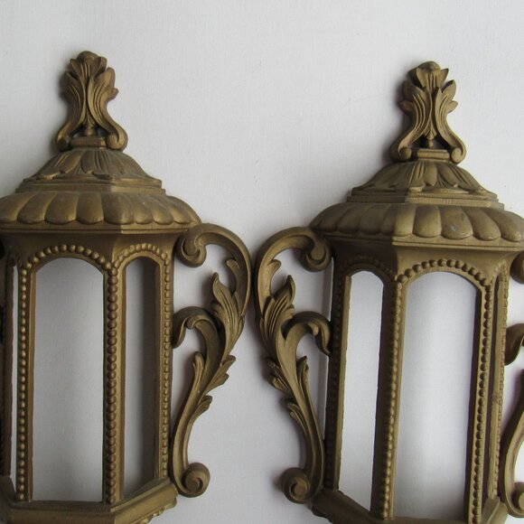 Vintage 2 Hanging Lantern Gold Tone Plastic Burwood Products Co. MCM 585-1A - Picture 3 of 7